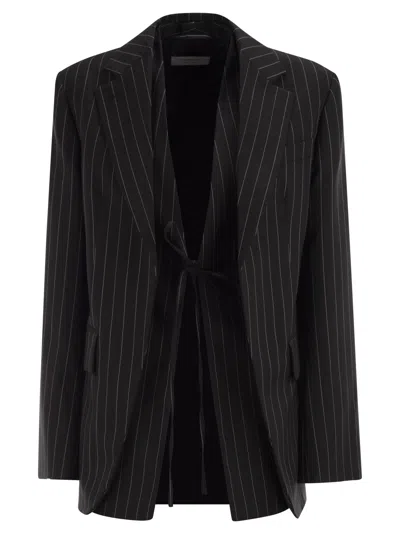 Sportmax Spxdivina - Tailored Blazer In Pinstriped Gabardine In Black