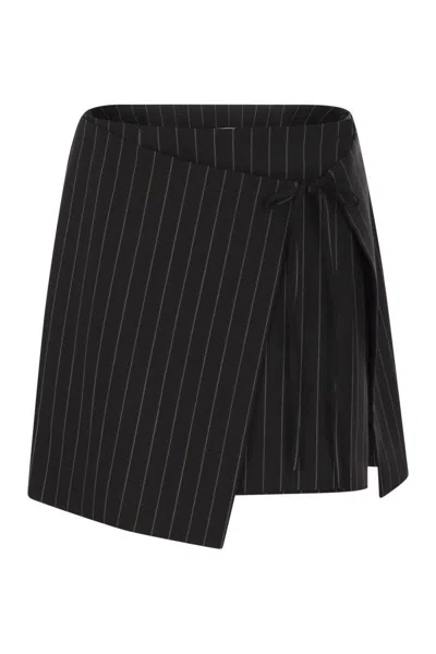Sportmax Spxfatti - Mini Skirt In Pinstriped Gabardine In Black