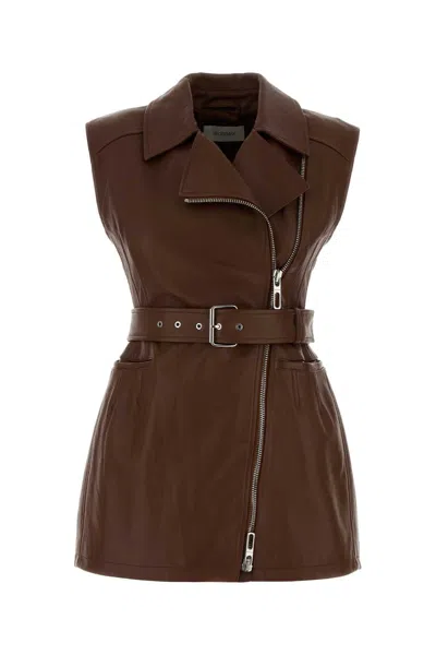 Sportmax Leather Favella Belted Vest Collared Pockets In Brown