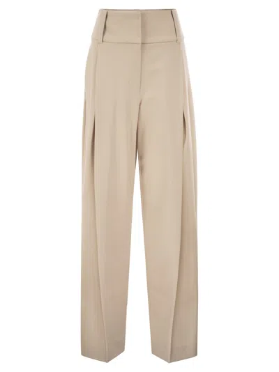 Sportmax Spxgirino Wide Leg Stretch Virgin Wool Trousers In Neutral