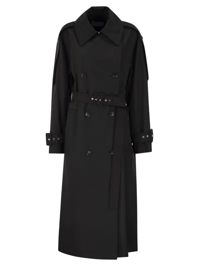 Sportmax Spxgocce Long Trench Coat In Water Repellent Twill In Black