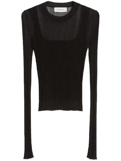 Sportmax Knit Crew Neck Fitted Long Sleeve Top In Black