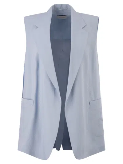 Sportmax Spxmaggio - Tailored Sleeveless Vest In Viscose And Paper Blend With Lapels In Blue