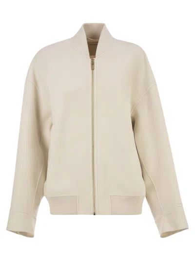Sportmax Spxondata Virgin Wool Bomber Jacket With Ribbed Knit Details In Neutral