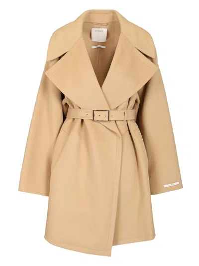 Sportmax Spxpagine Double Drap Wool Belted Caban Coats Beige In Neutral