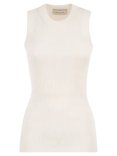 Sportmax Ribbed Sleeveless Slim Fit Top With High Neckline In White
