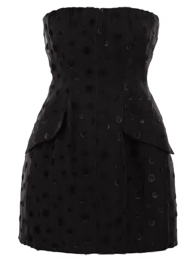 Sportmax Spxvampata Flocked Silk Bustier Mini Dress In Black