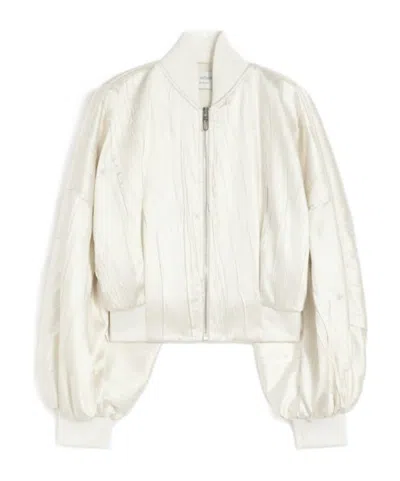 Sportmax Spxzorro Pleated Satin Bomber Jacket In White