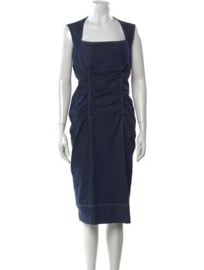 Pre-owned Sportmax Square Neckline Knee-length Dress In Blue