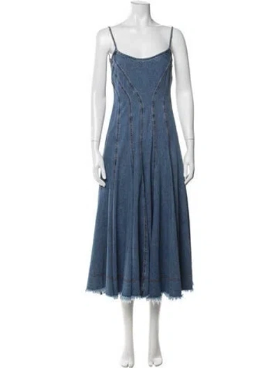 Pre-owned Sportmax Square Neckline Midi Length Dress In Blue