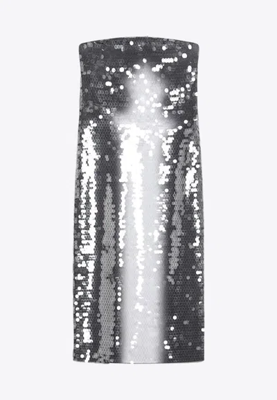 SPORTMAX STEMMA GRADIENT SEQUIN STRAPLESS MIDI DRESS