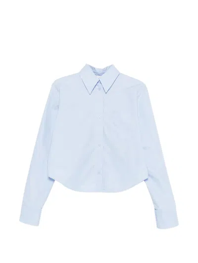 Sportmax Straight Cut Shirt Size 38 With Decorative Pocket In Blue
