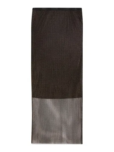 Sportmax Strass Black Network Skirt In Brown
