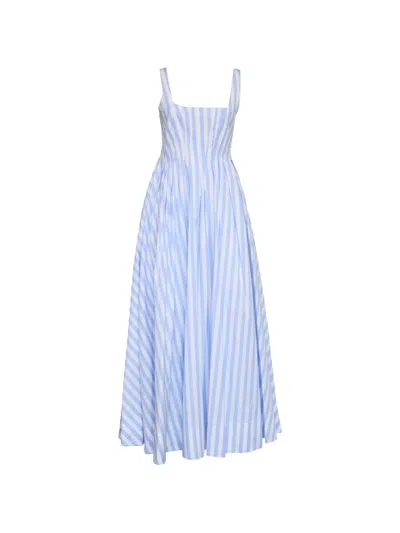 Sportmax Long Striped Dress With Fitted Waist And Flared Skirt In Blue