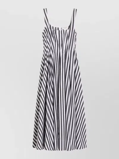 Sportmax Striped Cotton Poplin Maxi Flare Dress In Gray