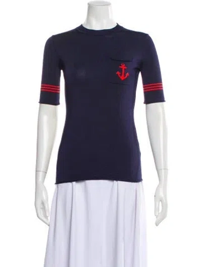 Pre-owned Sportmax Striped Crew Neck T-shirt In Blue