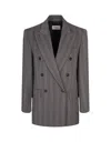 Sportmax Striped Double-breasted Long-sleeved Jacket In Grey