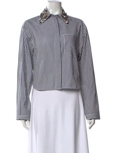 Pre-owned Sportmax Striped Long Sleeve Button-up Top In White