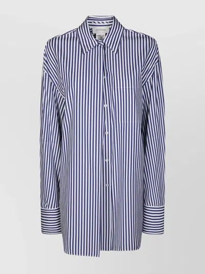 Sportmax Striped Long Sleeve Shirt Collar In Blue
