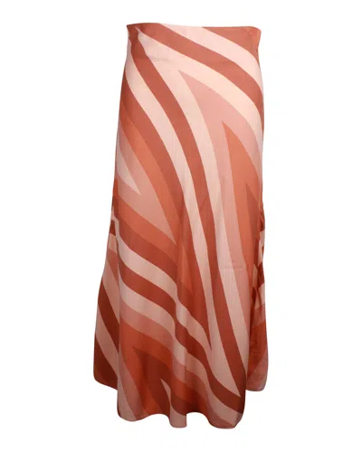 Sportmax Striped Midi Skirt In Peach Silk In Orange
