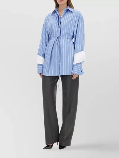 Sportmax Striped Oversize Shirt With Adjustable Waist Tie In Blue