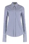 Sportmax Striped Collared Shirt Cuffed Sleeves In Blue