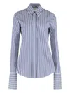 Sportmax Striped Collared Shirt Cuffed Sleeves In Blue