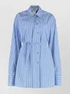 Sportmax Striped Shirt With Collar And Waist Tie In Blue