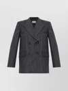 Sportmax Double-breasted Oversized Anthracite Jacket With Pinstripe Detail In Black