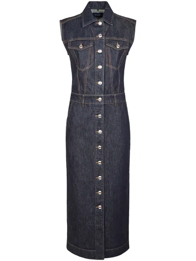 Sportmax Structured Sleeveless Dark Denim Midi Dress In Blue