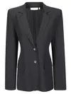 Sportmax Structured Viscose Jacket With Padded Shoulders And Cinched Waist In Black