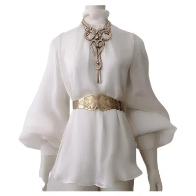 Pre-owned Sportmax Stunning Pure Silk Dream Blouse Balloon Sleeves Poet Ivory - White