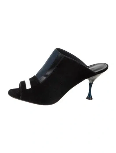 Pre-owned Sportmax Suede Colorblock Pattern Sandals In Black