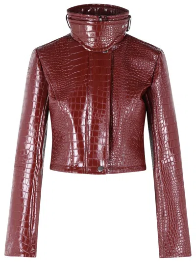 Sportmax Cropped Alligator Print Patent Jacket With High Collar And Flared Sleeves In Multi