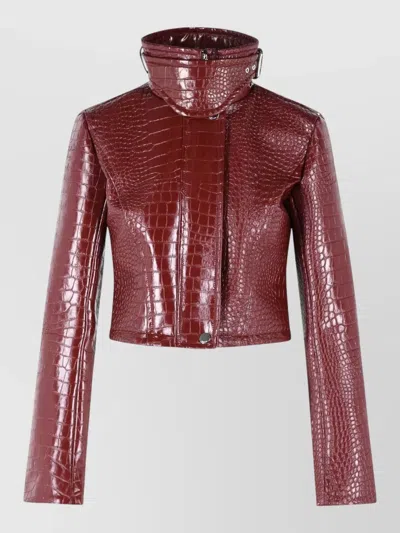 Sportmax Sultan Cropped Jacket Alligator Pattern Leather In Red