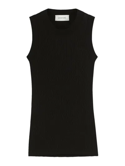 Sportmax Ribbed Cotton Sleeveless Top With Fitted Silhouette In Black