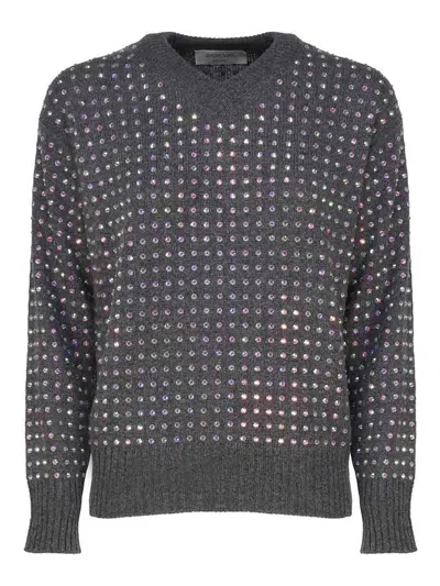 Sportmax Sweater With Applied Rhinestones In Grey