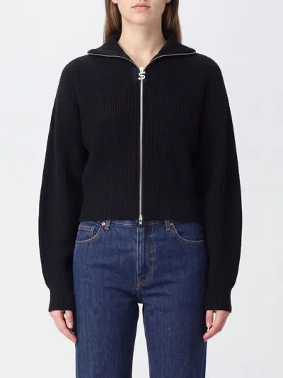 Sportmax Ribbed Wool Cardigan With Wide Collar In Black