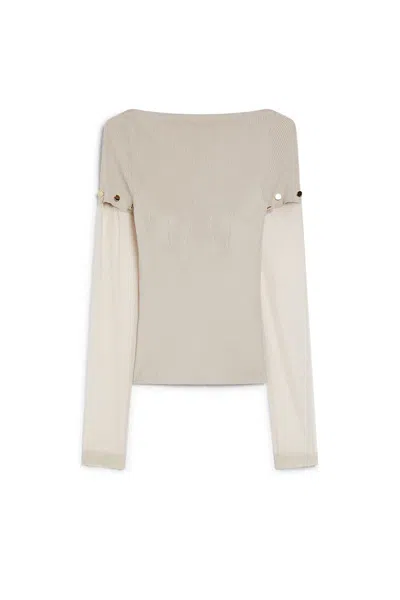 Sportmax Fitted Boat Neckline Jumper With Button Accents In Beige