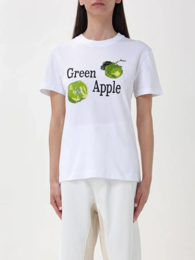 Sportmax Renata Green Apple Cotton T-shirt In White