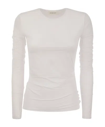 Sportmax T-shirt With Round Neck And Long Sleeves In White