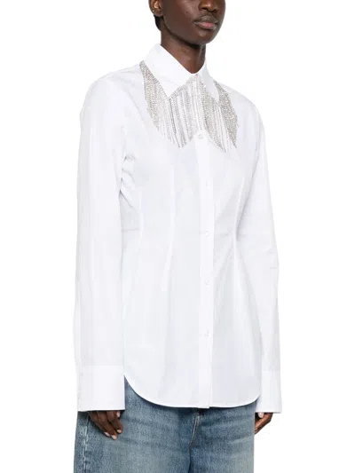 Sportmax Tailored White Shirt With Silver-tone Chain Fringe Detail