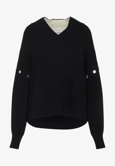 Sportmax Tay V-neck Snap-buttons Sweater In Black
