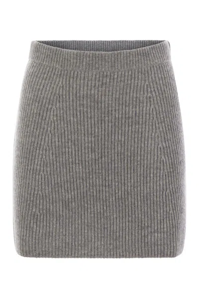 Sportmax Teiera - Ribbed Knit Miniskirt In Grey