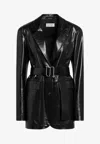 Sportmax Belted Lapel Collar Jacket Pockets In Black