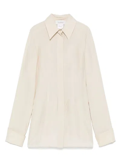 Sportmax Backless Long Sleeve Fitted Waist Shirt In Beige