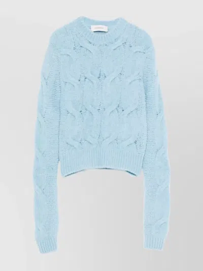 SPORTMAX TEXTURED CABLE KNIT CROPPED CREWNECK SWEATER