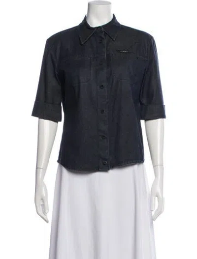 Pre-owned Sportmax Three-quarter Sleeve Button-up Top In Blue