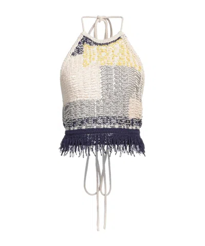 Sportmax Betel Fringed Halter-neck Knitted Top In Pink