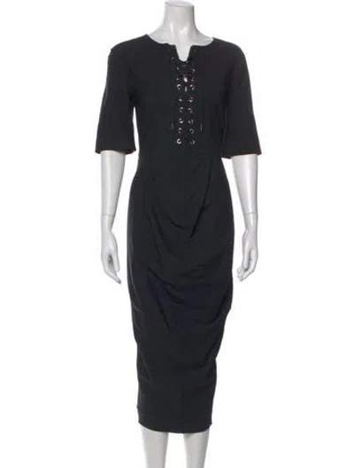 Pre-owned Sportmax Tie Neck Midi Length Dress In Black